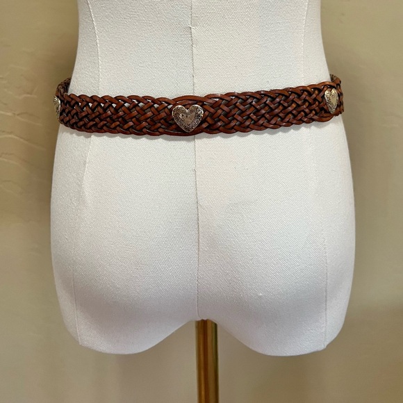 Fossil Leather Braided Belt Silver Heart Concho Western Rodeo Belt Size Small - Picture 12 of 16